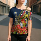 North Queensland Cowboys ANZAC Cross Shoulder Shirt Indigenous Wave Poppy Remembrance Cowboy