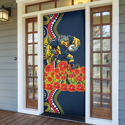 North Queensland Cowboys ANZAC Door Cover Indigenous Wave Poppy Remembrance Cowboy