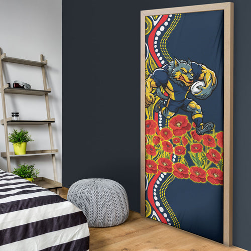 North Queensland Cowboys ANZAC Door Cover Indigenous Wave Poppy Remembrance Cowboy
