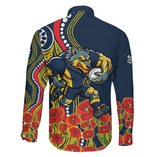 North Queensland Cowboys ANZAC Family Matching Long Sleeve Bodycon Dress and Hawaiian Shirt Indigenous Wave Poppy Remembrance Cowboy