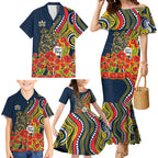North Queensland Cowboys ANZAC Family Matching Mermaid Dress and Hawaiian Shirt Indigenous Wave Poppy Remembrance Cowboy