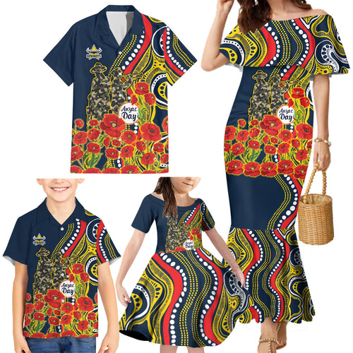 North Queensland Cowboys ANZAC Family Matching Mermaid Dress and Hawaiian Shirt Indigenous Wave Poppy Remembrance Cowboy