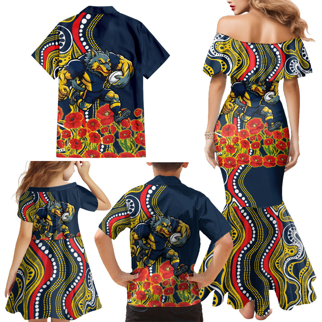 North Queensland Cowboys ANZAC Family Matching Mermaid Dress and Hawaiian Shirt Indigenous Wave Poppy Remembrance Cowboy