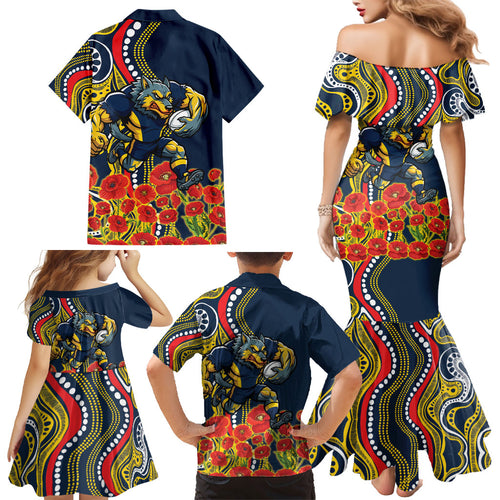 North Queensland Cowboys ANZAC Family Matching Mermaid Dress and Hawaiian Shirt Indigenous Wave Poppy Remembrance Cowboy