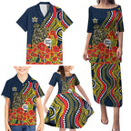 North Queensland Cowboys ANZAC Family Matching Puletasi and Hawaiian Shirt Indigenous Wave Poppy Remembrance Cowboy