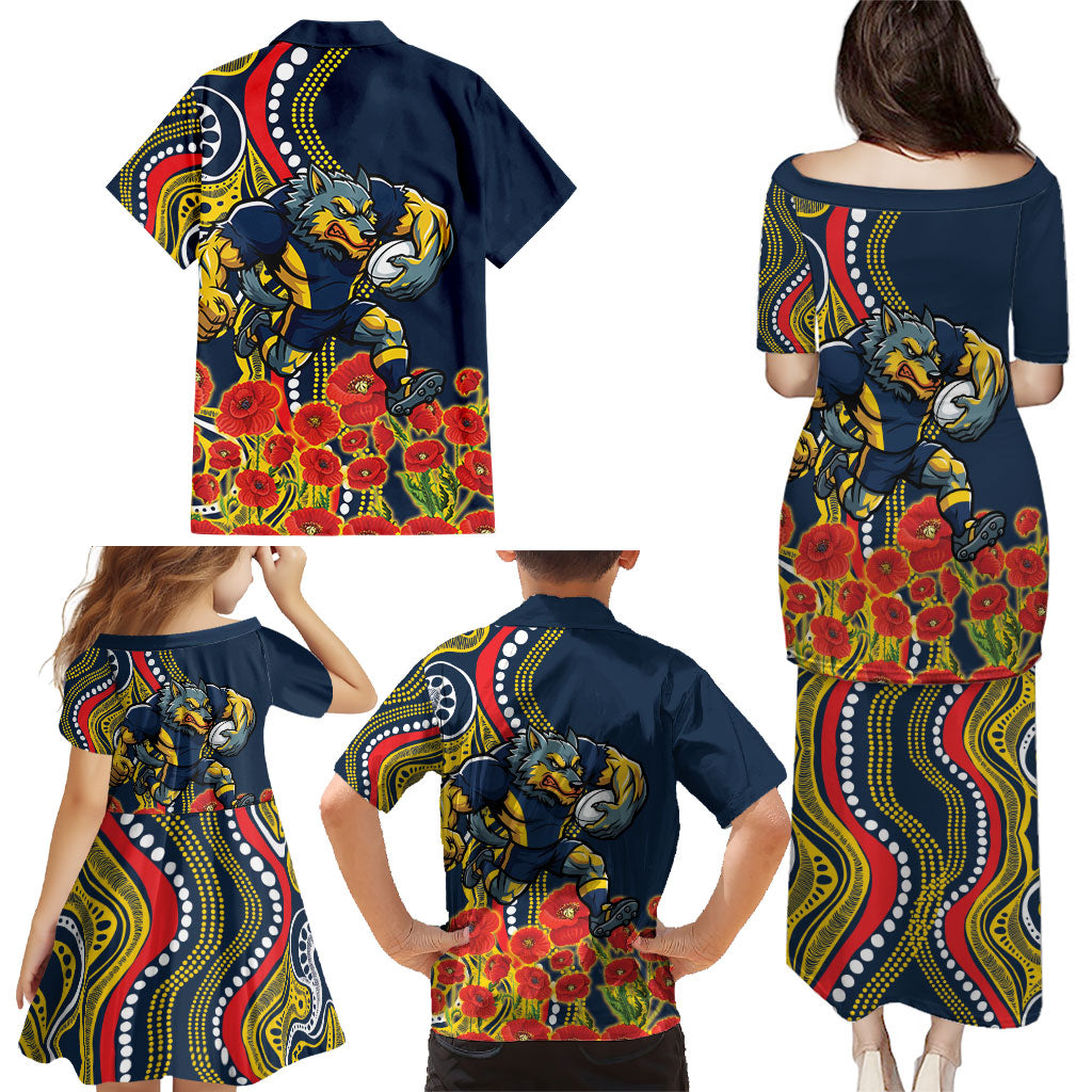 North Queensland Cowboys ANZAC Family Matching Puletasi and Hawaiian Shirt Indigenous Wave Poppy Remembrance Cowboy
