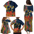 North Queensland Cowboys ANZAC Family Matching Puletasi and Hawaiian Shirt Indigenous Wave Poppy Remembrance Cowboy