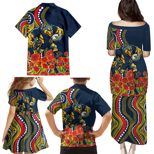 North Queensland Cowboys ANZAC Family Matching Puletasi and Hawaiian Shirt Indigenous Wave Poppy Remembrance Cowboy