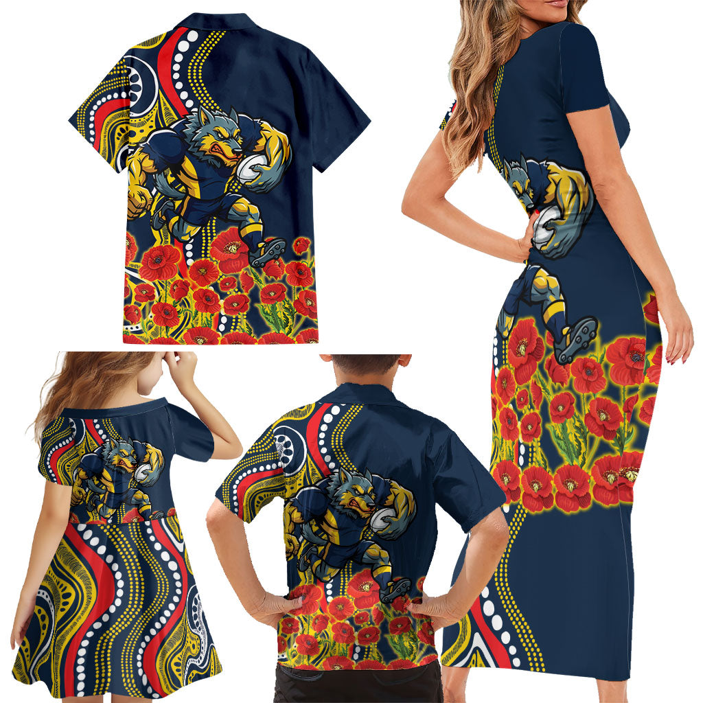 North Queensland Cowboys ANZAC Family Matching Short Sleeve Bodycon Dress and Hawaiian Shirt Indigenous Wave Poppy Remembrance Cowboy