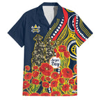 North Queensland Cowboys ANZAC Family Matching Short Sleeve Bodycon Dress and Hawaiian Shirt Indigenous Wave Poppy Remembrance Cowboy