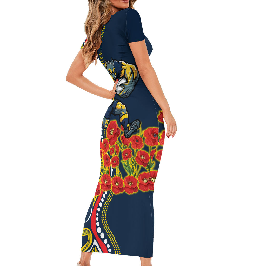 North Queensland Cowboys ANZAC Family Matching Short Sleeve Bodycon Dress and Hawaiian Shirt Indigenous Wave Poppy Remembrance Cowboy
