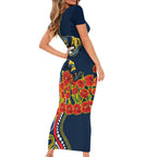 North Queensland Cowboys ANZAC Family Matching Short Sleeve Bodycon Dress and Hawaiian Shirt Indigenous Wave Poppy Remembrance Cowboy