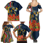 North Queensland Cowboys ANZAC Family Matching Summer Maxi Dress and Hawaiian Shirt Indigenous Wave Poppy Remembrance Cowboy