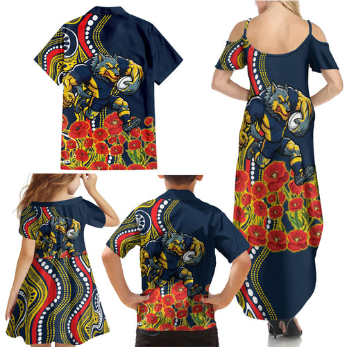 North Queensland Cowboys ANZAC Family Matching Summer Maxi Dress and Hawaiian Shirt Indigenous Wave Poppy Remembrance Cowboy