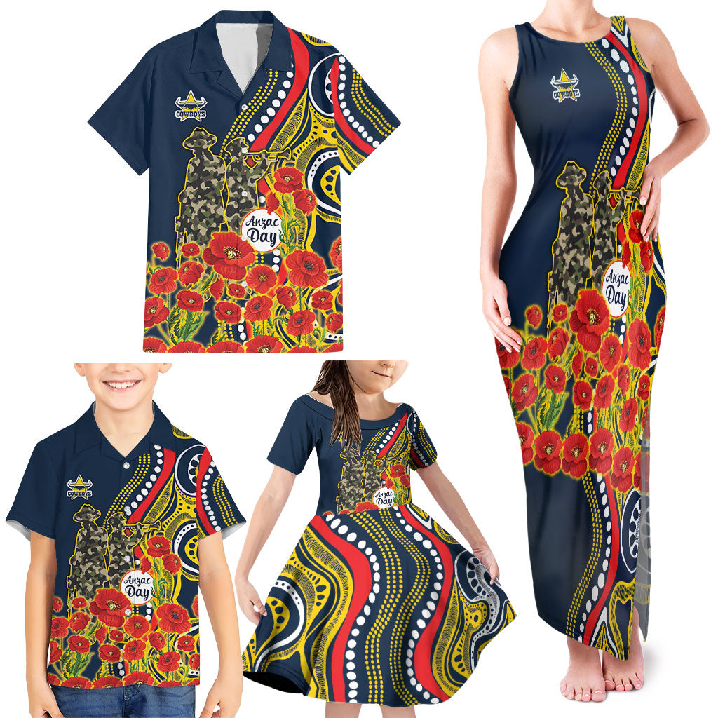 North Queensland Cowboys ANZAC Family Matching Tank Maxi Dress and Hawaiian Shirt Indigenous Wave Poppy Remembrance Cowboy