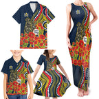 North Queensland Cowboys ANZAC Family Matching Tank Maxi Dress and Hawaiian Shirt Indigenous Wave Poppy Remembrance Cowboy