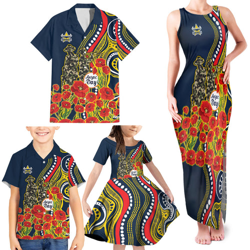 North Queensland Cowboys ANZAC Family Matching Tank Maxi Dress and Hawaiian Shirt Indigenous Wave Poppy Remembrance Cowboy