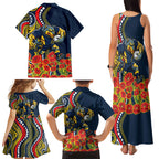 North Queensland Cowboys ANZAC Family Matching Tank Maxi Dress and Hawaiian Shirt Indigenous Wave Poppy Remembrance Cowboy