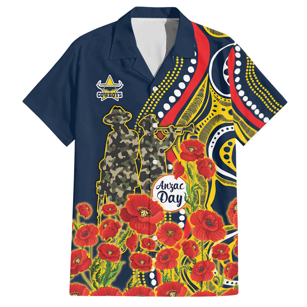North Queensland Cowboys ANZAC Hawaiian Shirt Indigenous Wave Poppy Remembrance Cowboy