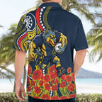 North Queensland Cowboys ANZAC Hawaiian Shirt Indigenous Wave Poppy Remembrance Cowboy