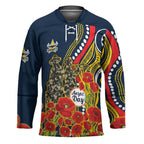 North Queensland Cowboys ANZAC Hockey Jersey Indigenous Wave Poppy Remembrance Cowboy
