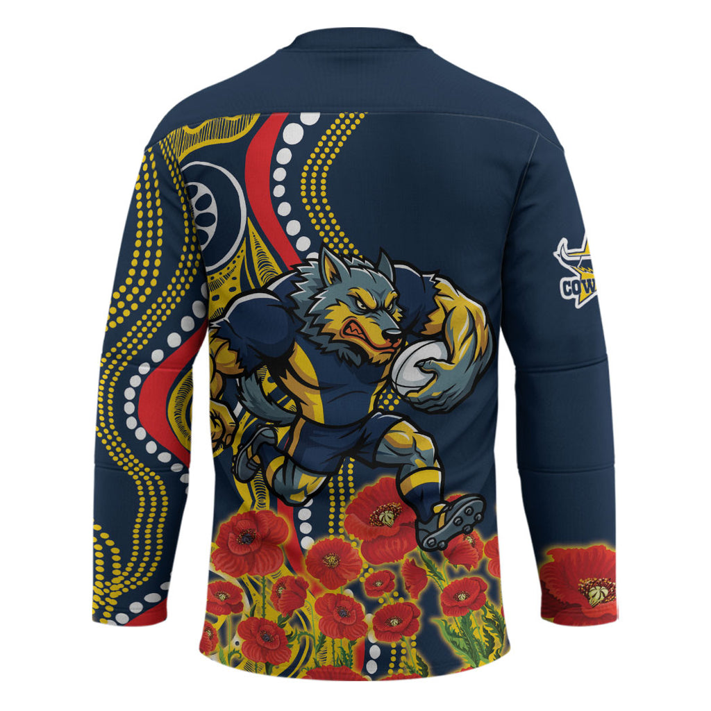 North Queensland Cowboys ANZAC Hockey Jersey Indigenous Wave Poppy Remembrance Cowboy
