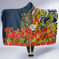 North Queensland Cowboys ANZAC Hooded Blanket Indigenous Wave Poppy Remembrance Cowboy