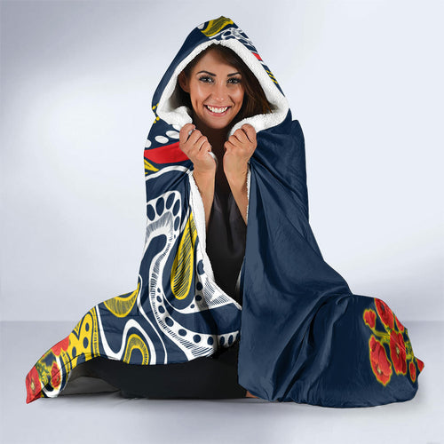 North Queensland Cowboys ANZAC Hooded Blanket Indigenous Wave Poppy Remembrance Cowboy