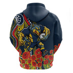 North Queensland Cowboys ANZAC Hoodie Indigenous Wave Poppy Remembrance Cowboy