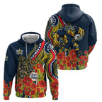 North Queensland Cowboys ANZAC Hoodie Indigenous Wave Poppy Remembrance Cowboy