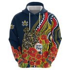 North Queensland Cowboys ANZAC Hoodie Indigenous Wave Poppy Remembrance Cowboy