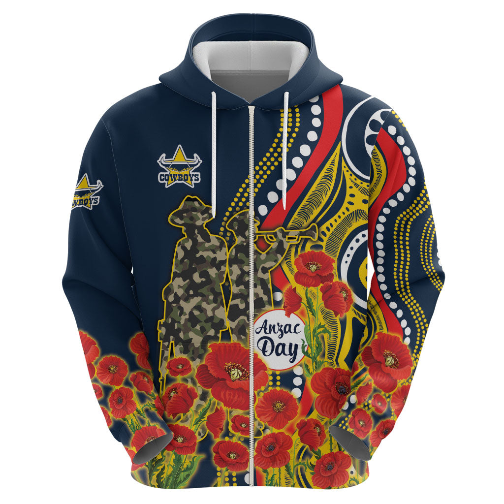 North Queensland Cowboys ANZAC Hoodie Indigenous Wave Poppy Remembrance Cowboy