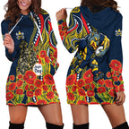North Queensland Cowboys ANZAC Hoodie Dress Indigenous Wave Poppy Remembrance Cowboy