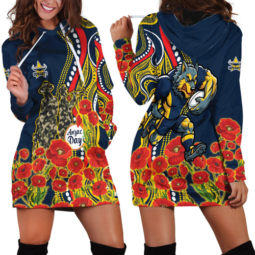 North Queensland Cowboys ANZAC Hoodie Dress Indigenous Wave Poppy Remembrance Cowboy