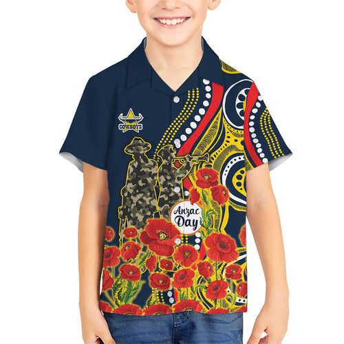 North Queensland Cowboys ANZAC Kid Hawaiian Shirt Indigenous Wave Poppy Remembrance Cowboy