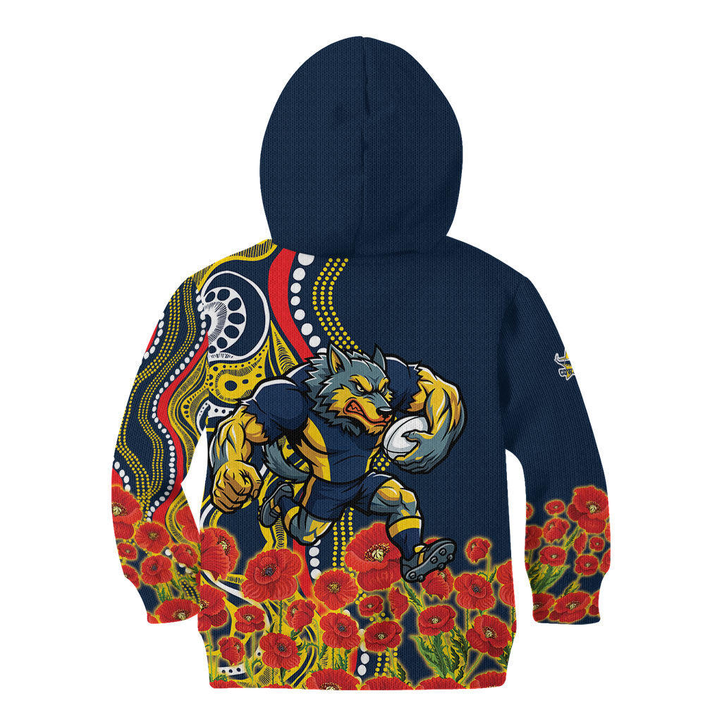 North Queensland Cowboys ANZAC Kid Hoodie Indigenous Wave Poppy Remembrance Cowboy