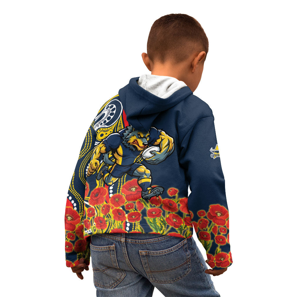 North Queensland Cowboys ANZAC Kid Hoodie Indigenous Wave Poppy Remembrance Cowboy