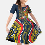 North Queensland Cowboys ANZAC Kid Short Sleeve Dress Indigenous Wave Poppy Remembrance Cowboy