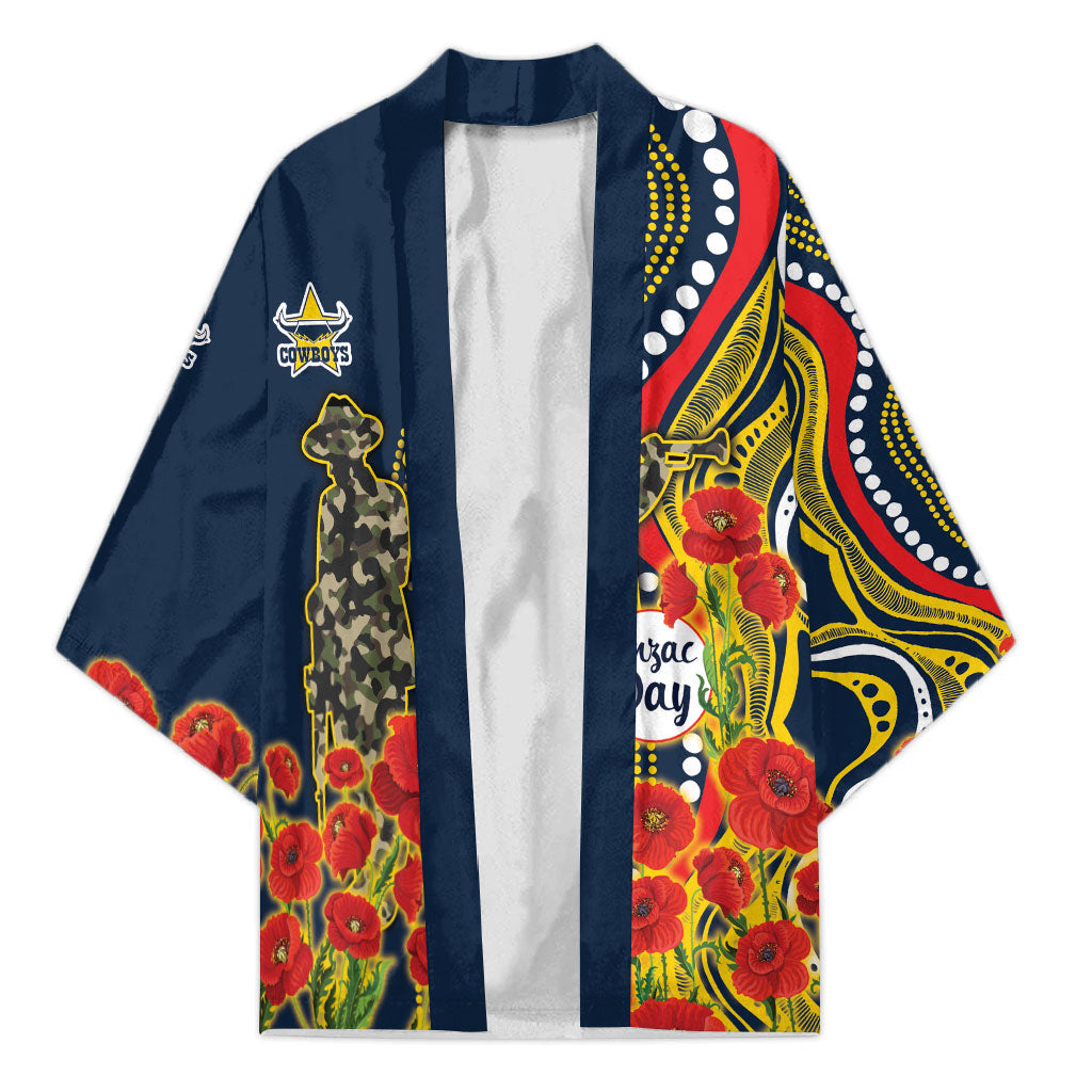 North Queensland Cowboys ANZAC Kimono Indigenous Wave Poppy Remembrance Cowboy