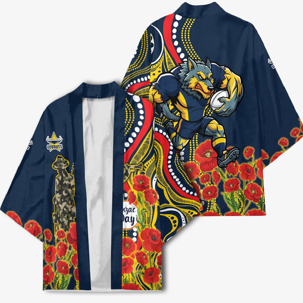 North Queensland Cowboys ANZAC Kimono Indigenous Wave Poppy Remembrance Cowboy