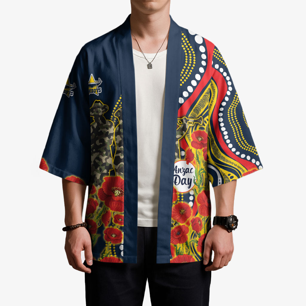 North Queensland Cowboys ANZAC Kimono Indigenous Wave Poppy Remembrance Cowboy