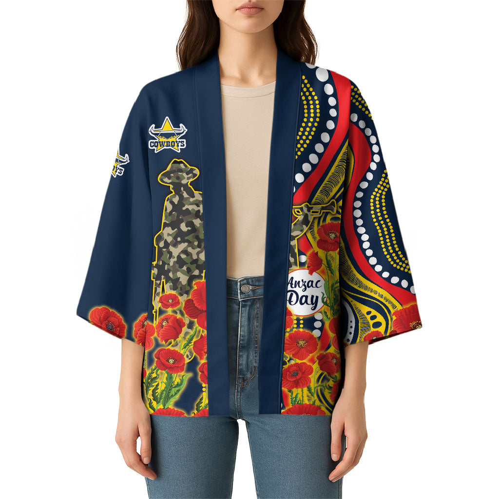 North Queensland Cowboys ANZAC Kimono Indigenous Wave Poppy Remembrance Cowboy