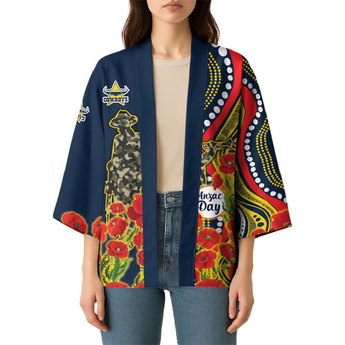 North Queensland Cowboys ANZAC Kimono Indigenous Wave Poppy Remembrance Cowboy
