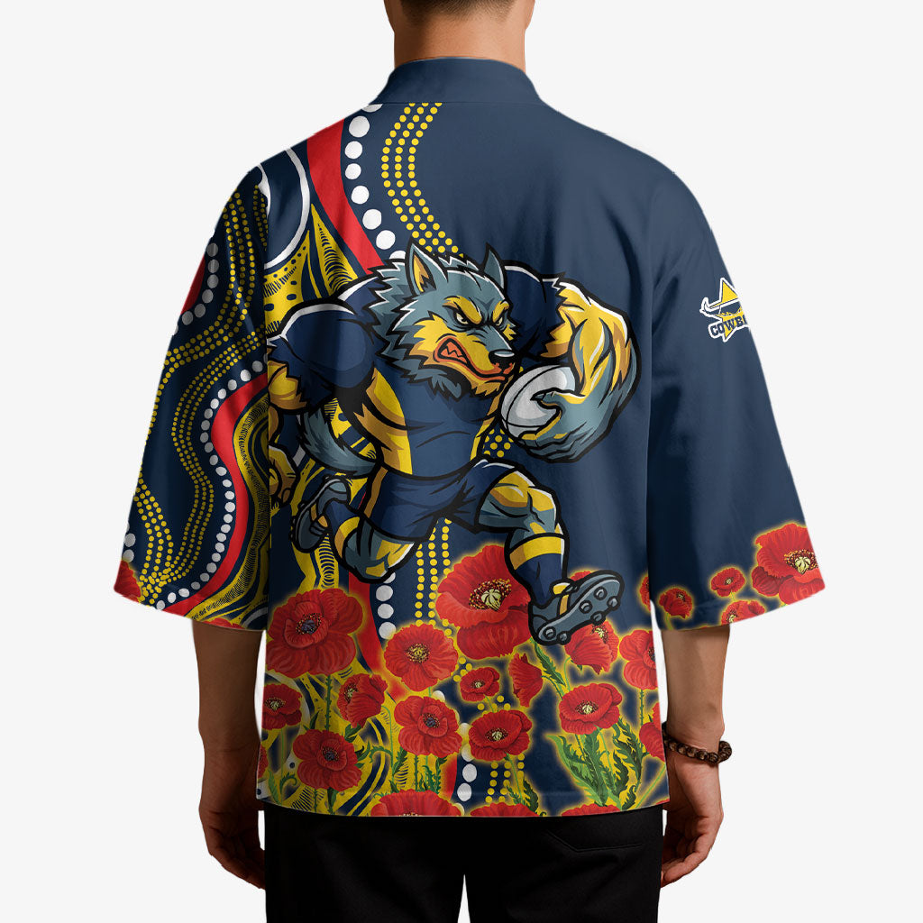 North Queensland Cowboys ANZAC Kimono Indigenous Wave Poppy Remembrance Cowboy