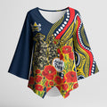 North Queensland Cowboys ANZAC Kimono Sleeve Blouse Indigenous Wave Poppy Remembrance Cowboy