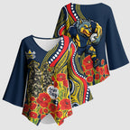 North Queensland Cowboys ANZAC Kimono Sleeve Blouse Indigenous Wave Poppy Remembrance Cowboy
