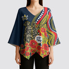 North Queensland Cowboys ANZAC Kimono Sleeve Blouse Indigenous Wave Poppy Remembrance Cowboy