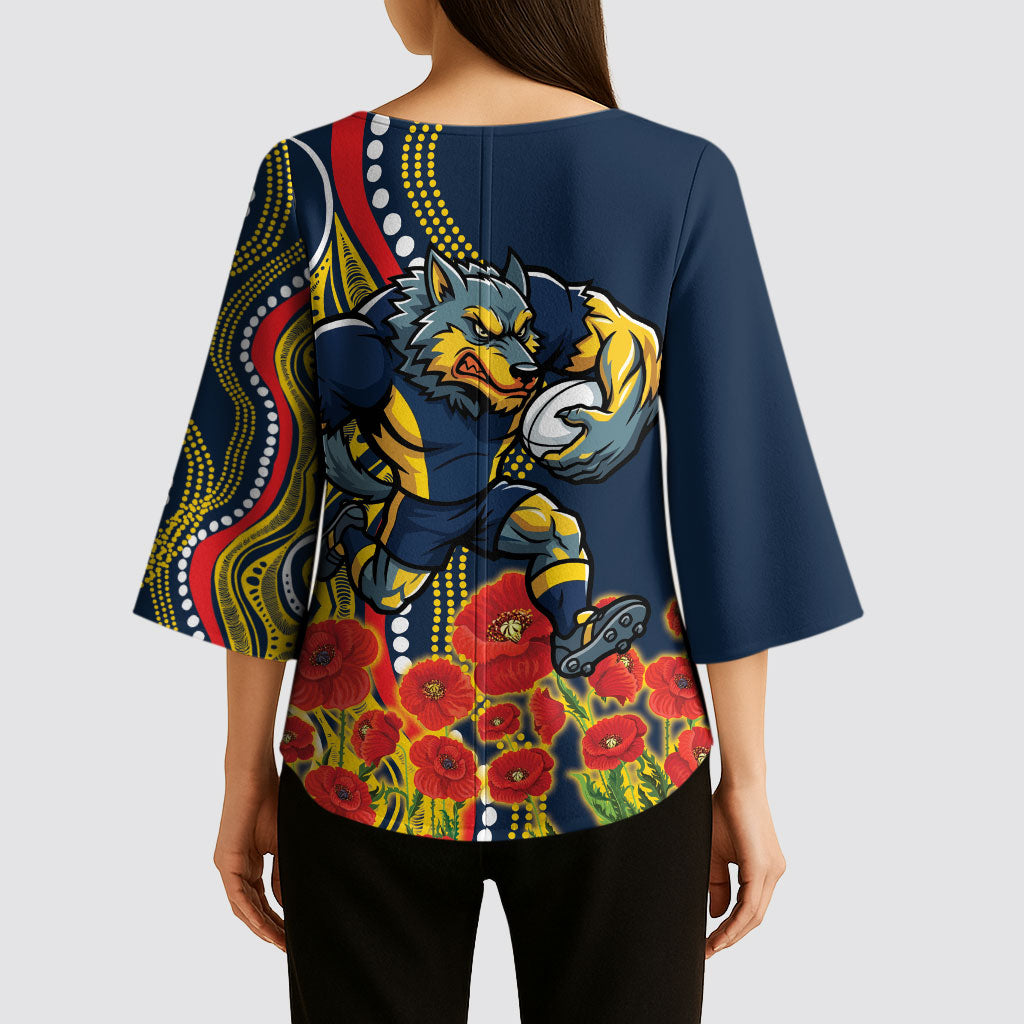 North Queensland Cowboys ANZAC Kimono Sleeve Blouse Indigenous Wave Poppy Remembrance Cowboy