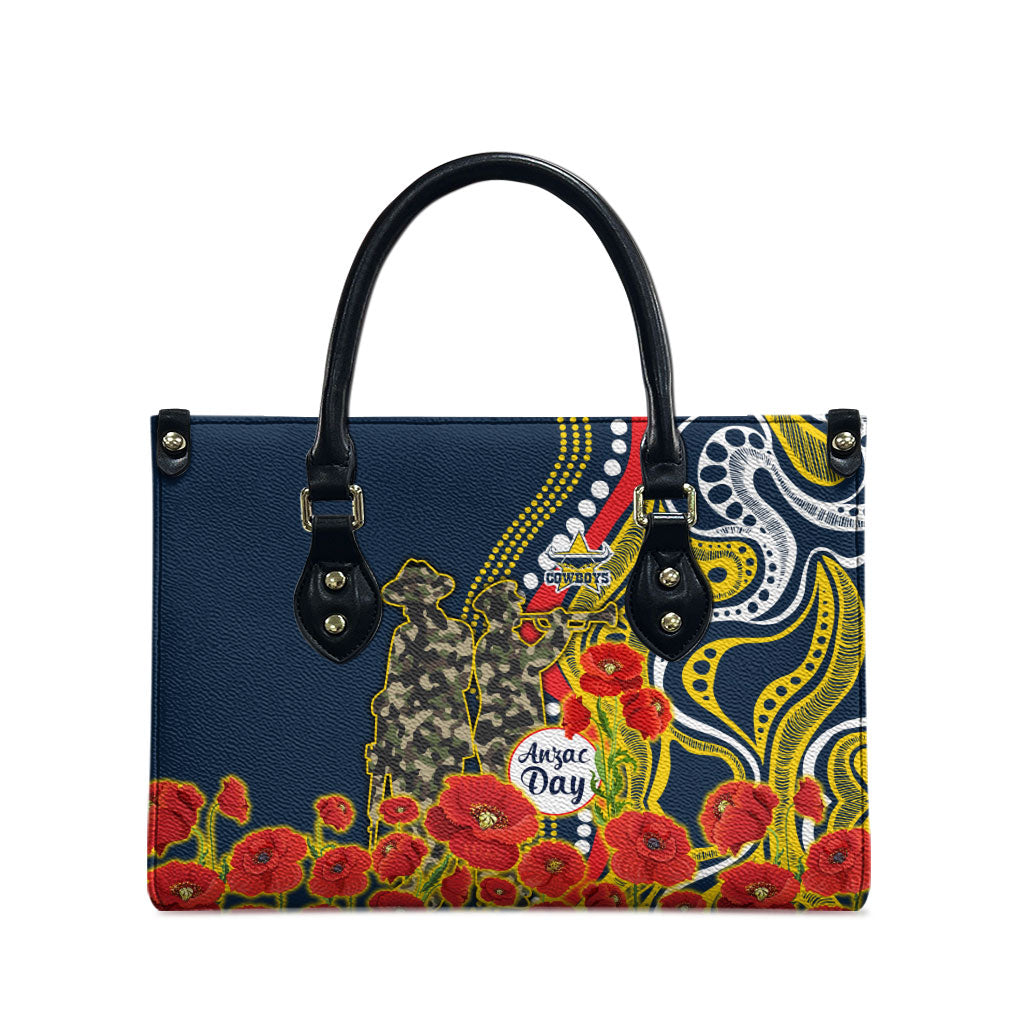 North Queensland Cowboys ANZAC Leather Bag Indigenous Wave Poppy Remembrance Cowboy