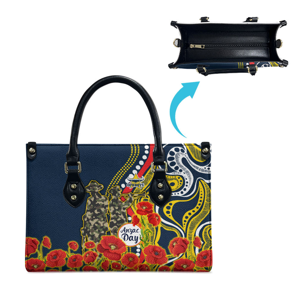 North Queensland Cowboys ANZAC Leather Bag Indigenous Wave Poppy Remembrance Cowboy